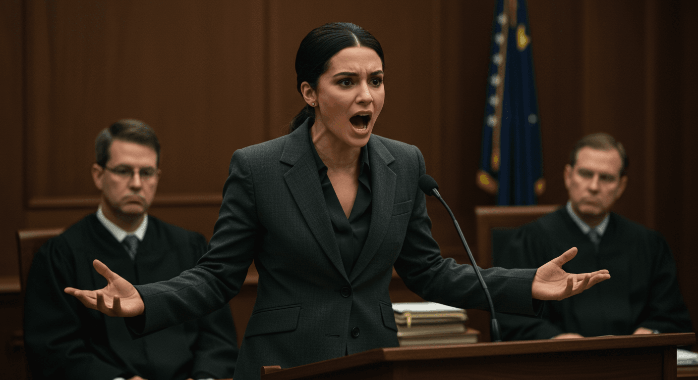 Woman Fanatically Negotiating in Court