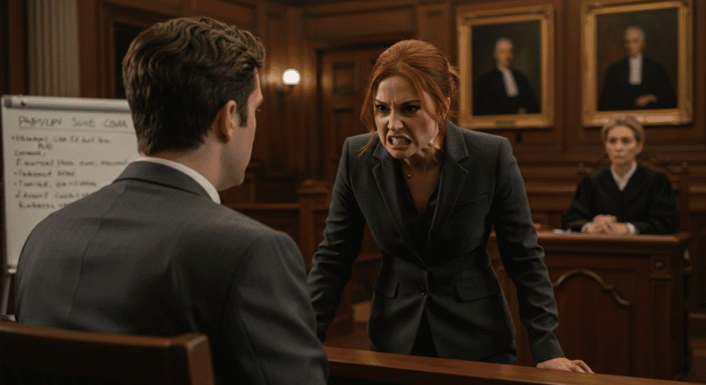 Angry Woman Suing Man in Court
