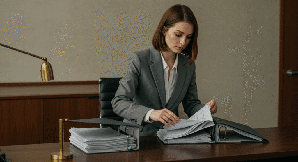 Woman Organizing Her Court Documents