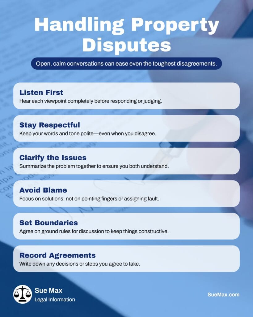 Communicate Openly and Calmly in Property Disputes - Infographic